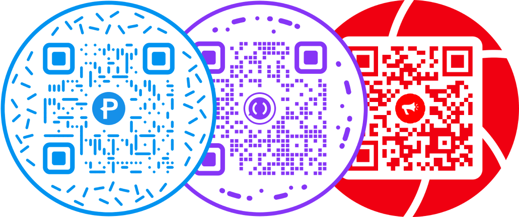 Three circle QR codes made with Hovercode shown side-by-side